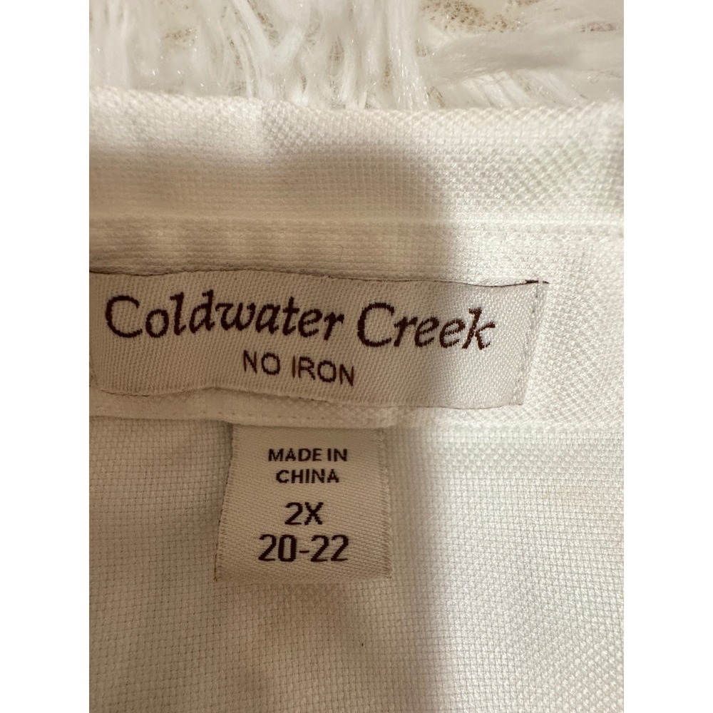 Coldwater Creek No Iron White Cotton Button Down Shirt Plus 2X 20-22 3/4 Sleeve